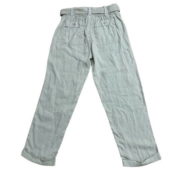 TAHARI PANTS 100% LINEN WOMENS M SAGE GREEN BEACH LAGENLOOK BELT ELASTIC COASTAL - Picture 2 of 10